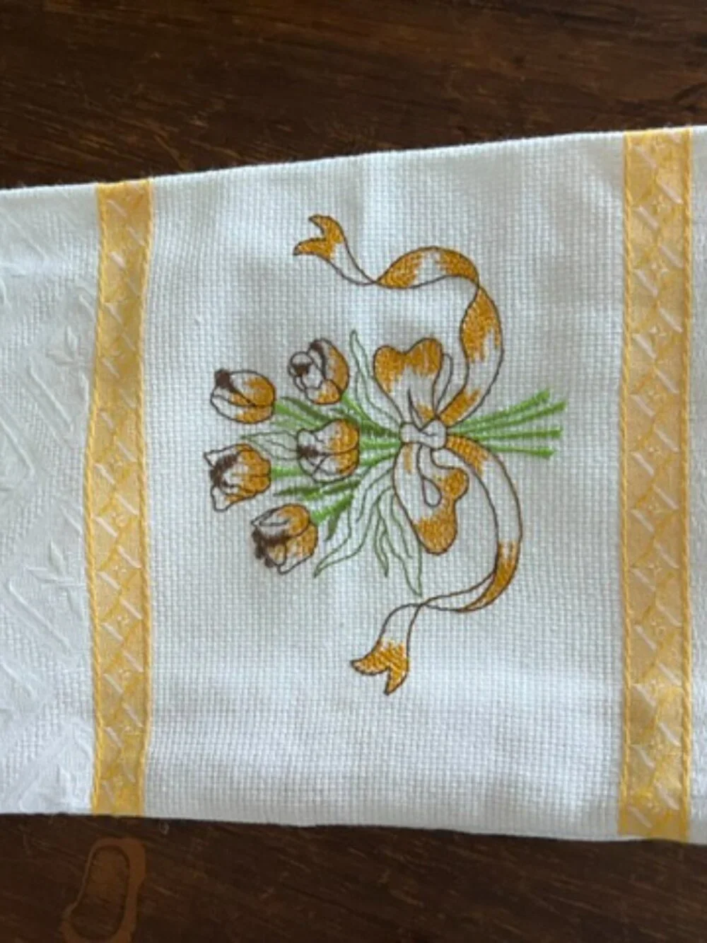 VTG Lot of 2 Kitchen Decorative Towels White/Blue/Yellow w/Embroidery Border